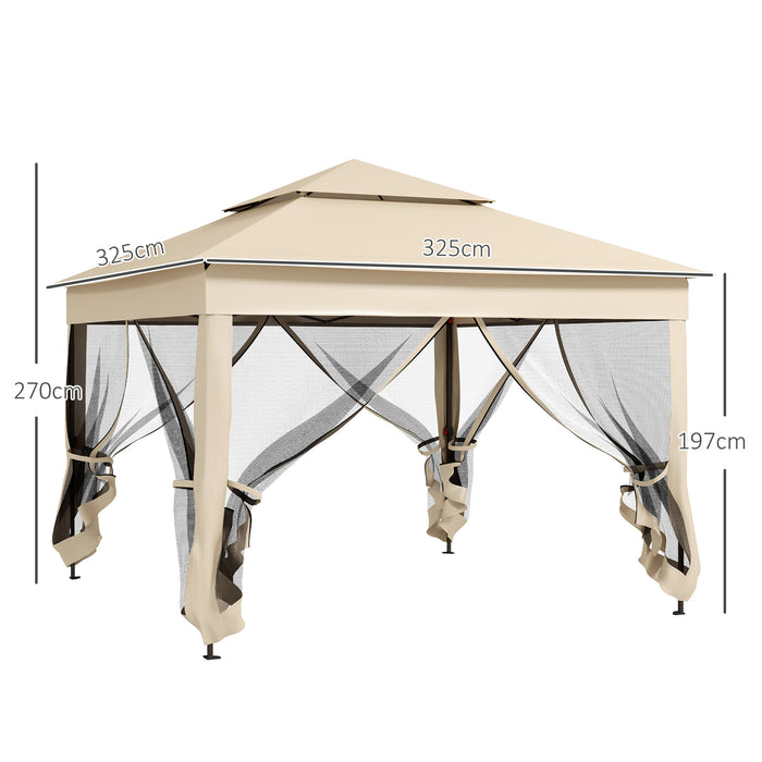 Outdoor Party Gazebo 3x3m with Double-Roof - Garden Tent with Mosquito Netting and Portable Carry Bag - Ideal Event Shelter for Patio, Cream White
