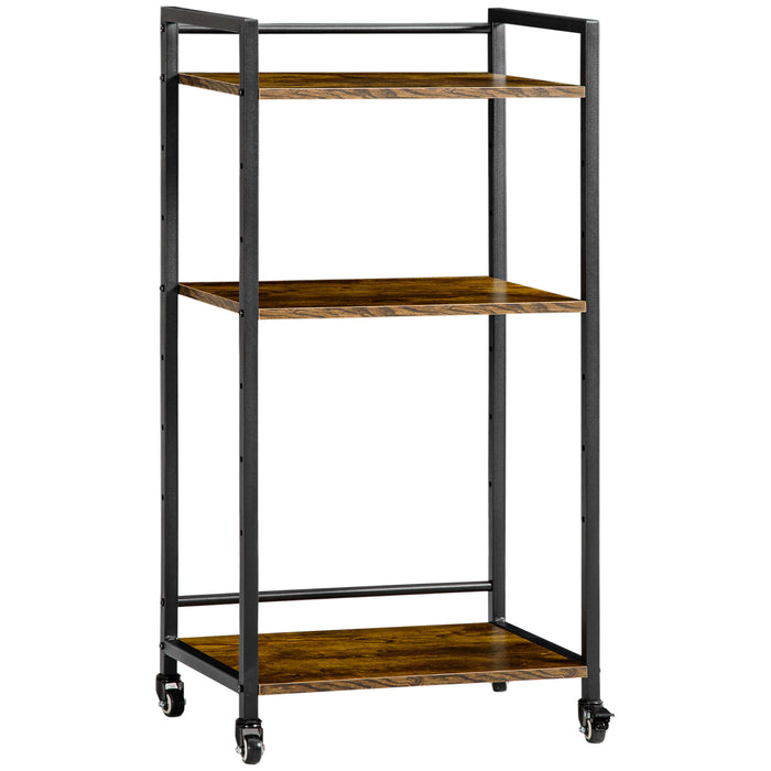 3-Tier Printer Stand with Adjustable Shelving - Rolling Utility Cart Trolley, Lockable Wheels, Rustic Brown Finish - Home Office Organization and Mobility Solution