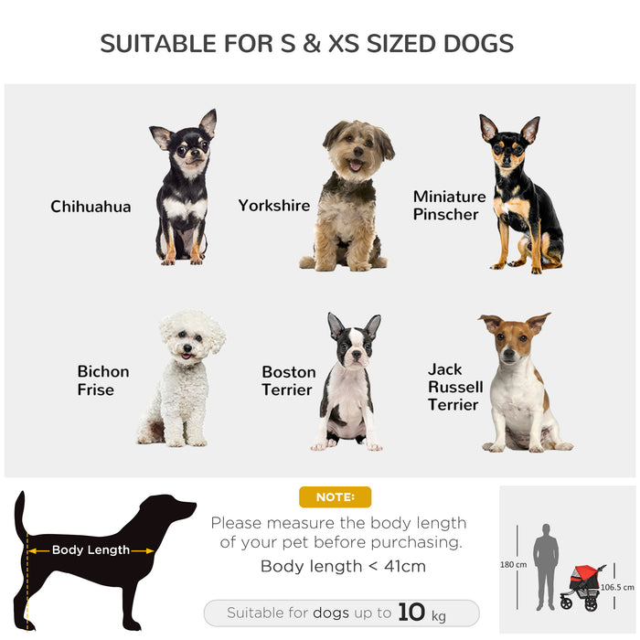 Oxford Cloth Pet Stroller - 3-Wheel Folding Dog Trolley in Red/Black - Convenient Pet Transport for Walks and Travel