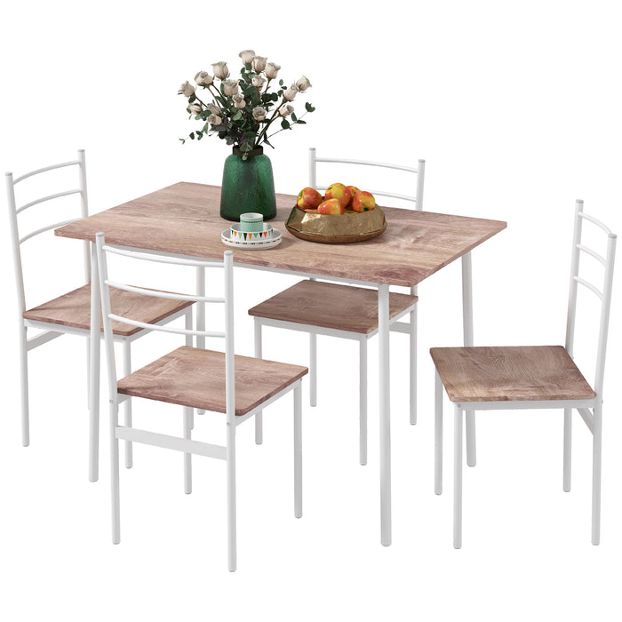 Space-Saving 5-Piece Dining Set - White Table with Steel Frame and 4 Chairs - Ideal for Compact Kitchens and Dining Rooms