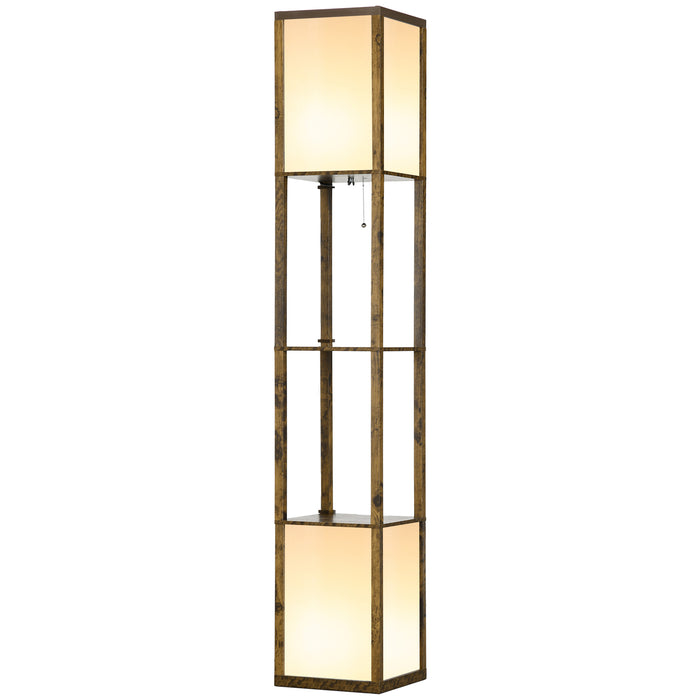 Modern Dual-Light Shelf Floor Lamp - Ambient Lighting & Storage for Living Room, Bedroom - 156cm Tall, Elegant Brown Design - Ideal for Cozy Illumination & Display Space