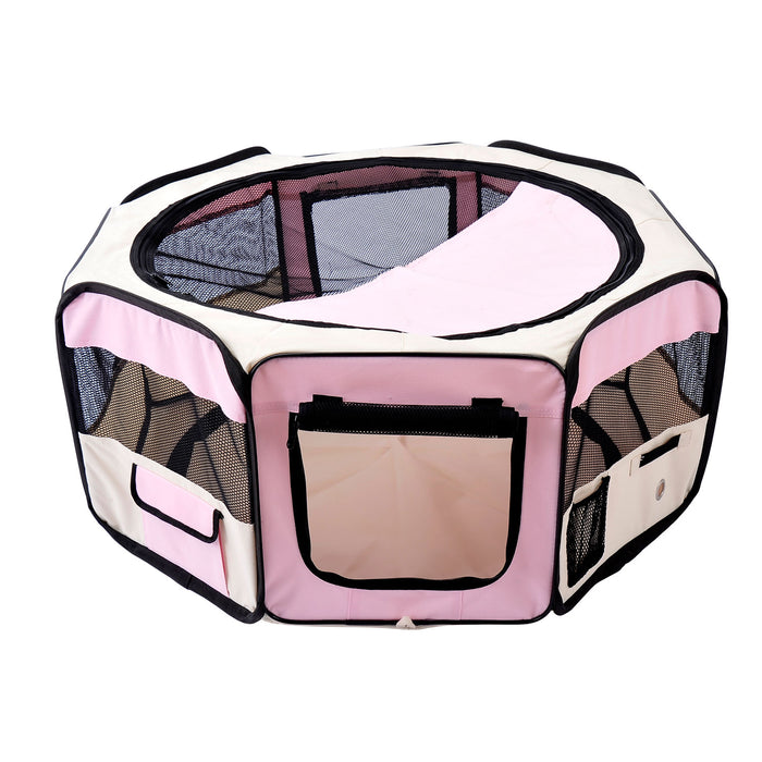 Portable Fabric Pet Playpen for Small Animals - Indoor/Outdoor Enclosure with Spacious Play Area, Dia 90 x 41H cm - Ideal for Puppies, Kittens, Rabbits, Guinea Pigs in Pink and Cream
