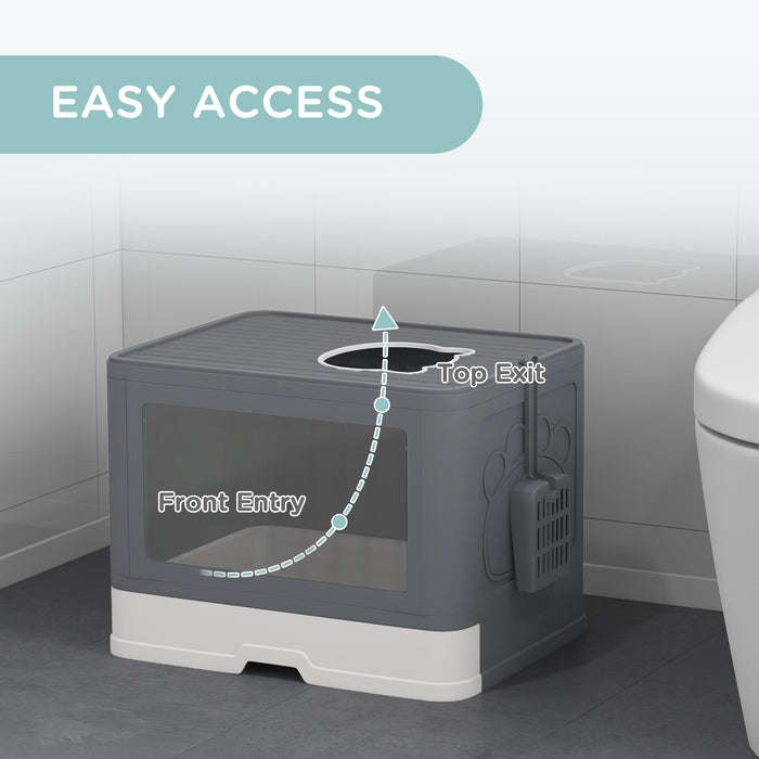 Enclosed Cat Litter Box with Dual Entry/Exit - Front Access & Top Escape, Drawer Tray, Scoop, Brush - Ideal for Easy Cleaning & Odor Control