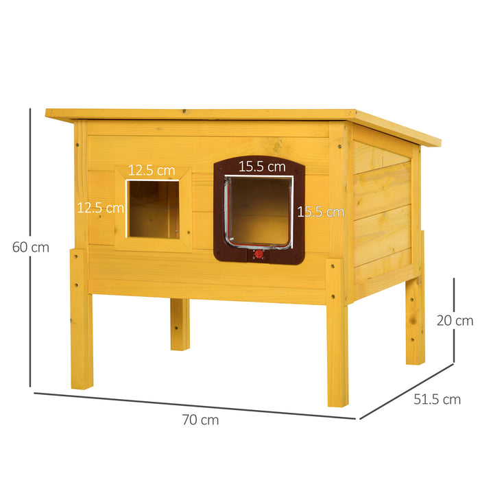 Outdoor Wooden Cat House - Water-Resistant Roof, Enclosed Kitty Play Shelter with Door and Window - Ideal for Garden Pet Haven and Privacy