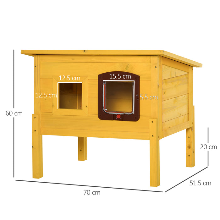 Outdoor Wooden Cat House - Water-Resistant Roof, Enclosed Kitty Play Shelter with Door and Window - Ideal for Garden Pet Haven and Privacy