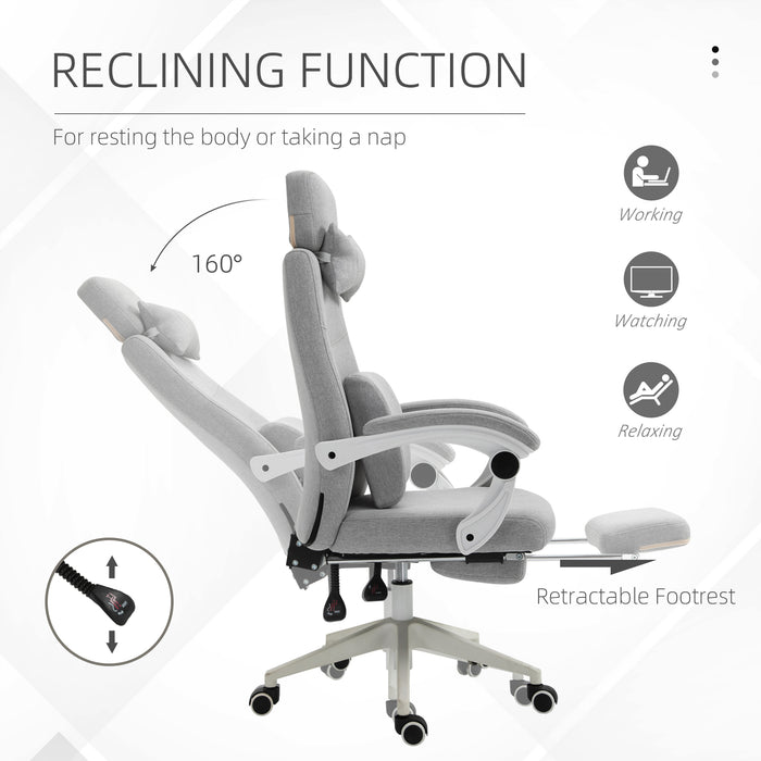 Adjustable Swivel Home Office Chair with Manual Footrest - Ergonomic Recliner Seat with Padding, Armrests, and 2 Pillows in Modern Grey - Ideal for Comfortable Working and Relaxation