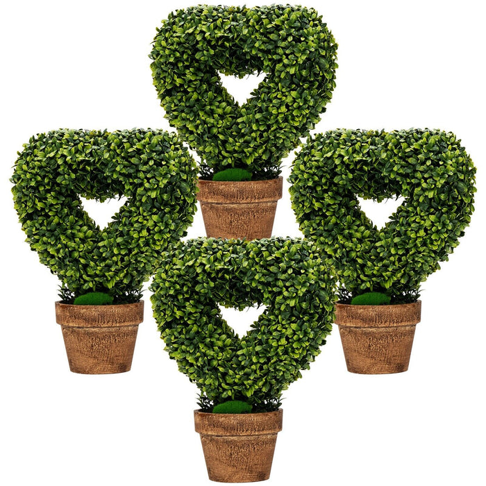 Heart-Shape Artificial Plant Set - 4 Pieces, Green Foliage - Ideal for Home and Office Decor