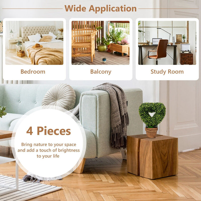 Heart-Shape Artificial Plant Set - 4 Pieces, Green Foliage - Ideal for Home and Office Decor