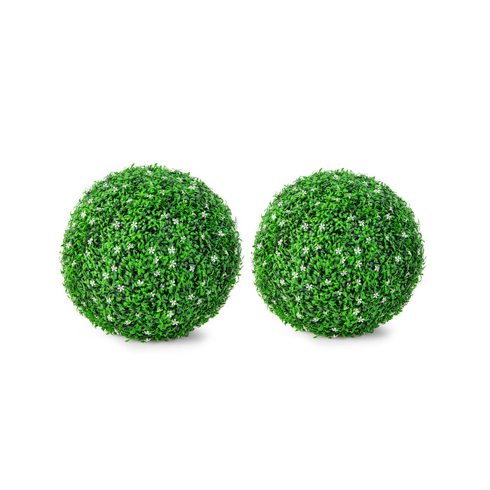 Set of 2 Artificial Topiary Balls 48cm - Faux Boxwood Balls with Delicate Flowers - Perfect Decor for Indoor and Outdoor Spaces