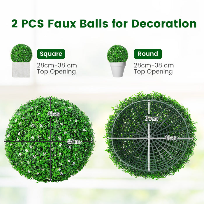 Set of 2 Artificial Topiary Balls 48cm - Faux Boxwood Balls with Delicate Flowers - Perfect Decor for Indoor and Outdoor Spaces