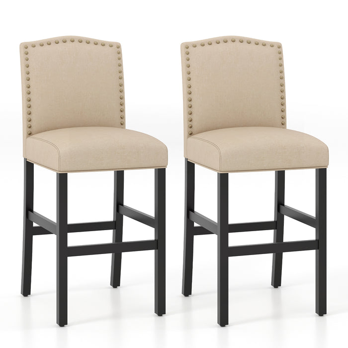 Set of 2 Bar Chairs - Beige with Rubber Wood Legs, Perfect for Home and Pub Scenes - Ideal Seating Solution for Sociable Households and Hospitality Businesses