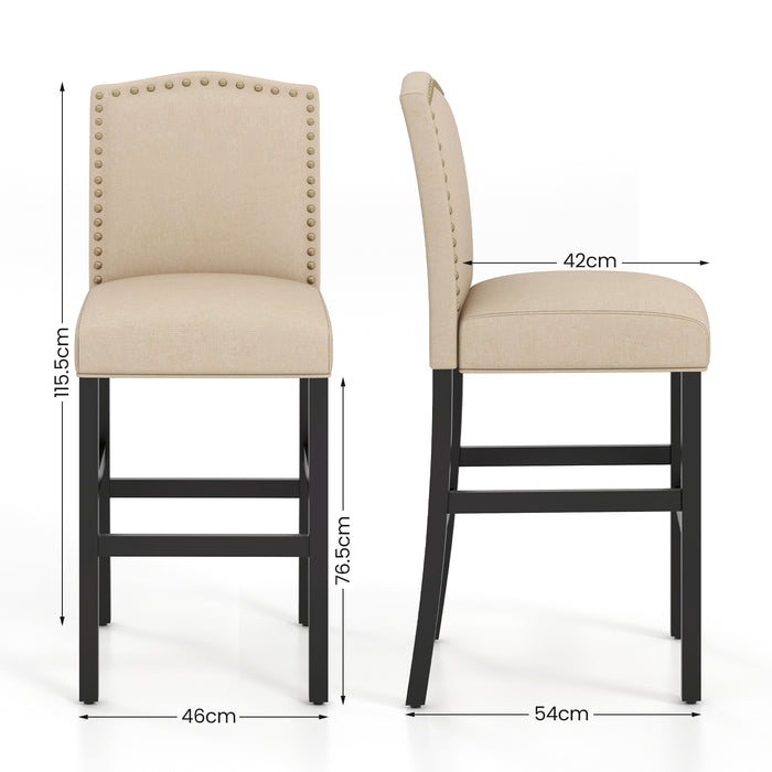 Set of 2 Bar Chairs - Beige with Rubber Wood Legs, Perfect for Home and Pub Scenes - Ideal Seating Solution for Sociable Households and Hospitality Businesses