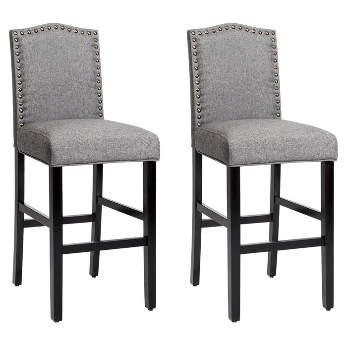 Set of 2 Bar Chairs - Beige with Rubber Wood Legs, Perfect for Home and Pub Scenes - Ideal Seating Solution for Sociable Households and Hospitality Businesses
