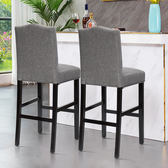 Set of 2 Bar Chairs - Beige with Rubber Wood Legs, Perfect for Home and Pub Scenes - Ideal Seating Solution for Sociable Households and Hospitality Businesses