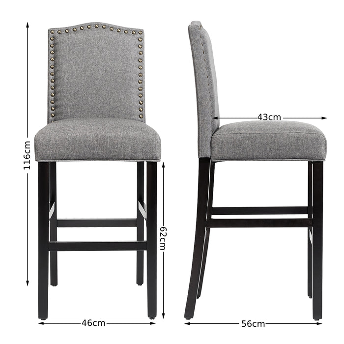 Set of 2 Bar Chairs - Beige with Rubber Wood Legs, Perfect for Home and Pub Scenes - Ideal Seating Solution for Sociable Households and Hospitality Businesses