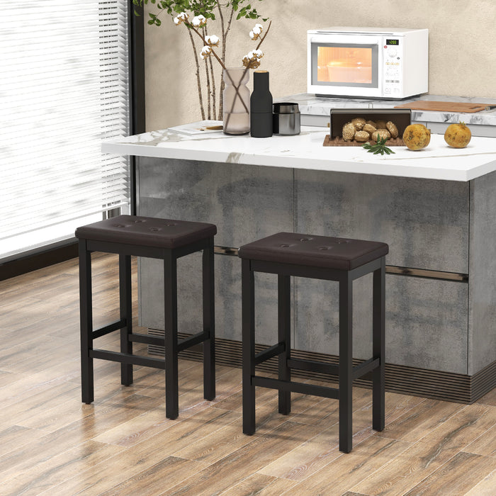 2-Pack Brown Bar Stools Set - Padded Seat and Footrest Included - Ideal for Home Bars and Kitchen Counters