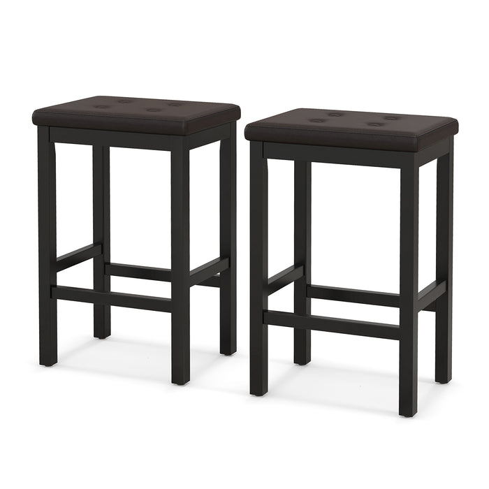 2-Pack Brown Bar Stools Set - Padded Seat and Footrest Included - Ideal for Home Bars and Kitchen Counters