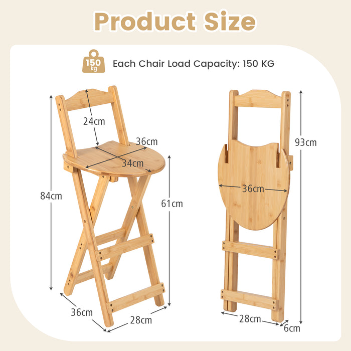 Pair of Natural Folding Bistro Bar Stools - With Comfort Features Like Back and Footrests - Ideal for Home Bistro Dining Experience