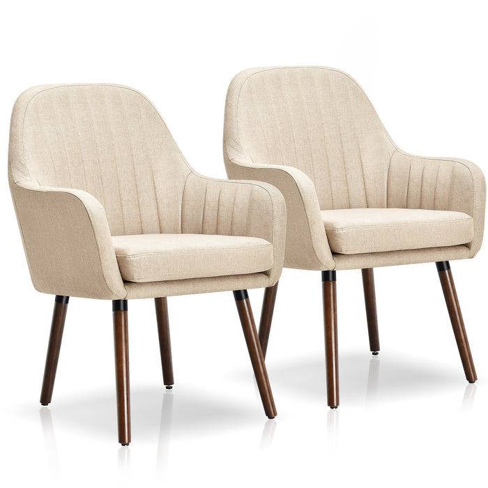 Leisure Chairs Set of 2 with Rubber Wood Legs - Beige Accent Seating - Ideal for Casual and Relaxed Spaces