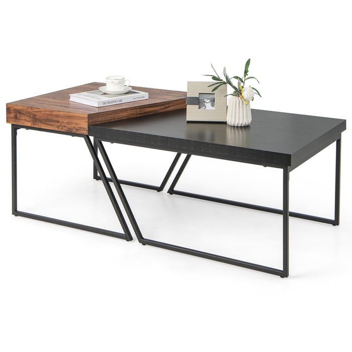 Modern Nesting Coffee Table - 2 Piece Set in Stylish Black - Ideal for Contemporary Living Spaces