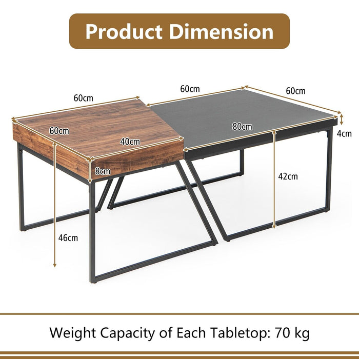 Modern Nesting Coffee Table - 2 Piece Set in Stylish Black - Ideal for Contemporary Living Spaces