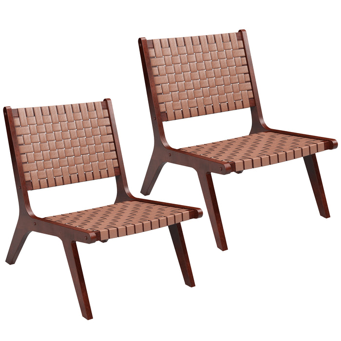 2-Piece Woven Leather Accent Chairs - Sleek Brown with Durable Wood Frame - Ideal for Upholstered Contemporary Home Decor