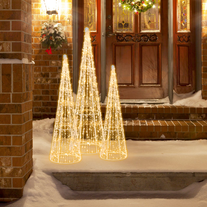 Pre-Lit Christmas Cone Trees Set - Decorative Festive Trees with Star Strings Lighting - Ideal Holiday Charm for Home Decor