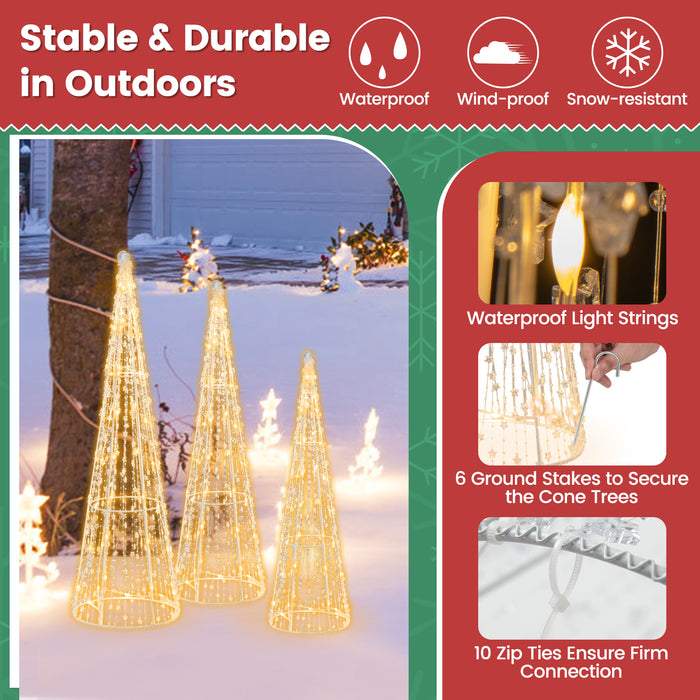 Pre-Lit Christmas Cone Trees Set - Decorative Festive Trees with Star Strings Lighting - Ideal Holiday Charm for Home Decor