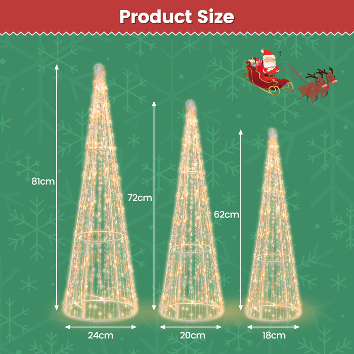 Pre-Lit Christmas Cone Trees Set - Decorative Festive Trees with Star Strings Lighting - Ideal Holiday Charm for Home Decor