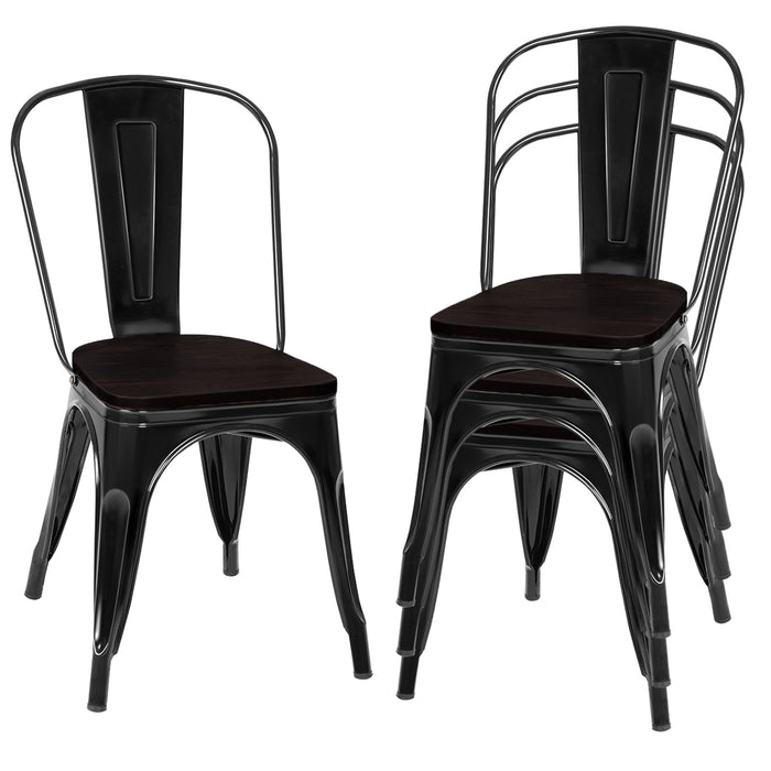 Stackable Metal Dining Chairs, Set of 4 - Iron Backrest in Stylish Black Finish - Ideal for Compact Dining Spaces and Modern Decor Lovers