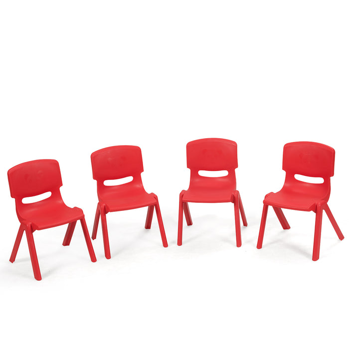 4-Piece Kids Chair Set - Waterproof, Red Chairs with Backrests and Carrying Hole - Ideal for Children's Indoor and Outdoor Use