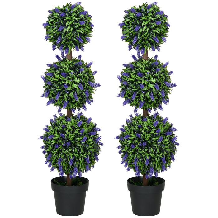 Artificial Lavender Ball Trees in Pots - Set of 2, 110cm Tall, Lifelike Indoor & Outdoor Decor Plants - Perfect for Home and Office Decoration