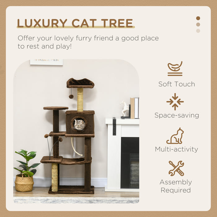 Modern 136cm Cat Tree Tower - Indoor Scratching Posts, Multi-Level House & Platforms with Toy Ball - Ideal for Playful Cats and Kittens