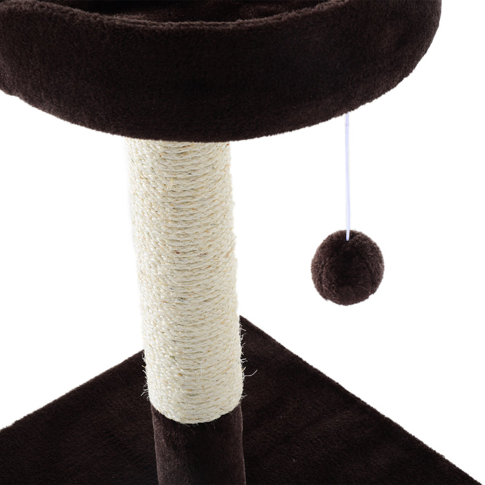 Cat Tree with Scratching Post - Pet Activity Center with Kitten Climbers, Climbing Exercise & Hanging Toy - Comfortable Plush Cushion for Relaxation, Brown