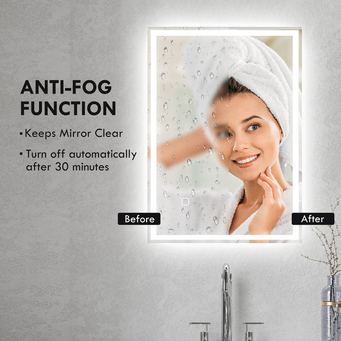 LED Illuminated Vanity Bathroom Mirror 70x50cm - Dimmable, 3-Color Lighting, Smart Touch Control - Fog-Resistant Makeup Mirror for Modern Home Decor