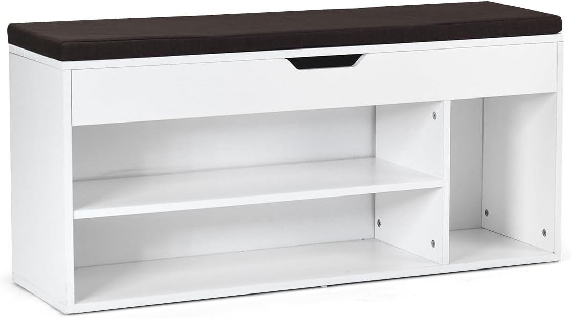 Hidden Compartment Shoe Bench - Natural Finish, Open Shelving Storage Solution - Ideal for Keeping Footwear Organized & Concealed Compartment for Valuables
