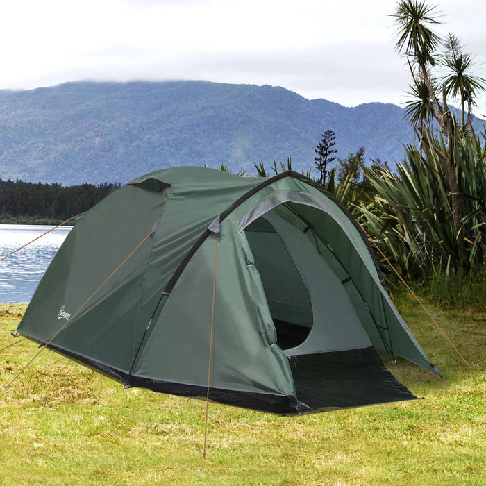 Camping Dome Tent - 2-Room, Weatherproof Vestibule, Large Windows, Lightweight Design - Ideal for 3-4 Person, Perfect for Fishing, Hiking & Backpacking, Green