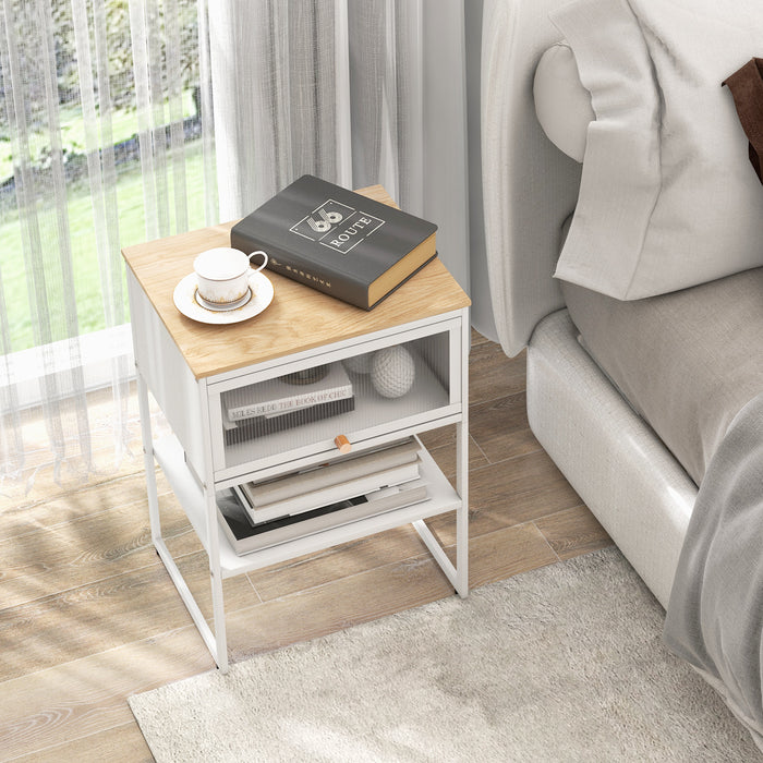 3-Tier Side Table - Living Room and Bedroom Storage Solution with Shelf - Ideal for Organizing Small Spaces in White Finish
