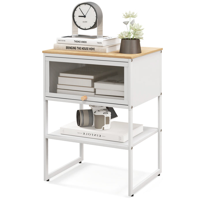 3-Tier Side Table - Living Room and Bedroom Storage Solution with Shelf - Ideal for Organizing Small Spaces in White Finish