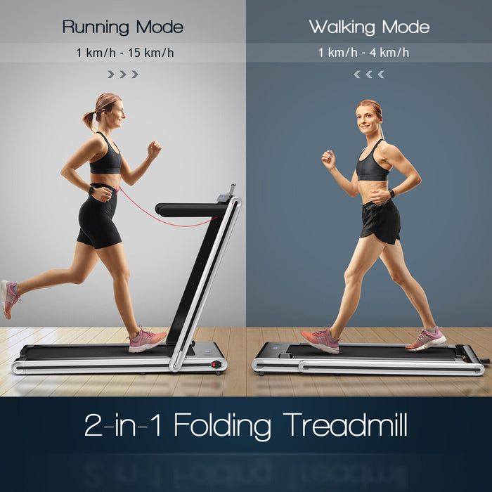 Folding Under Desk Treadmill - 2-in-1 Design with Dual LED Display and Compact Red Finish - Ideal for Work-at-Home Fitness Enthusiasts