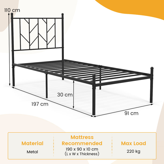 Metal Platform Bed Frame - Single/Double Size with Black Headboard - Perfect for Bedroom Upgrade