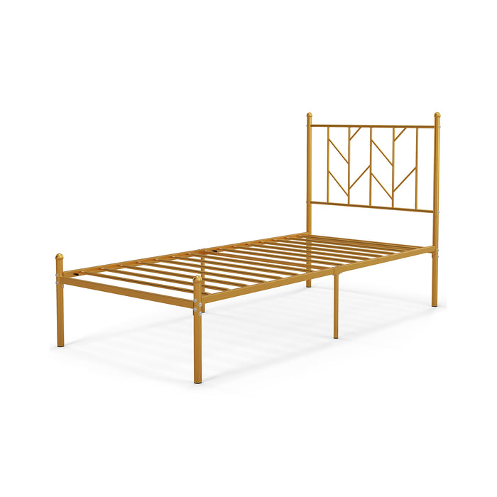 Metal Platform Bed Frame - Single/Double Size, Black Golden Finish with Headboard - Ideal for Minimalist Bedroom Decorations