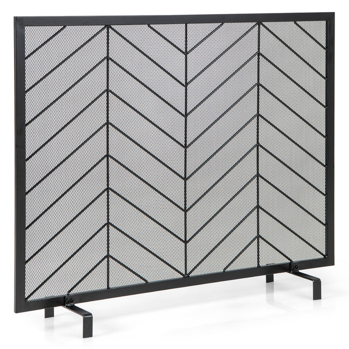 Fireplace Screen - Single Panel Design with Detachable Support Feet and Sturdy Metal Frame in Black - Ideal for Enhancing Safety Around Open Fires