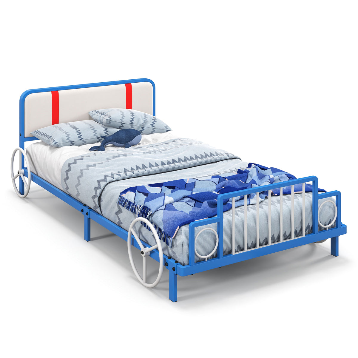 Single Size Kids Bed Frame - Car Shaped with Upholstered Headboard - Perfect for Children's Bedroom Decoration