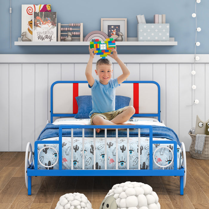 Single Size Kids Bed Frame - Car Shaped with Upholstered Headboard - Perfect for Children's Bedroom Decoration