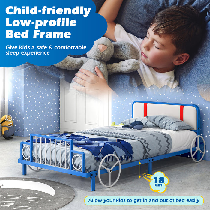 Single Size Kids Bed Frame - Car Shaped with Upholstered Headboard - Perfect for Children's Bedroom Decoration