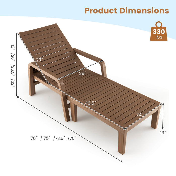Patio PP - Chaise Lounge Chair with 4-Position Adjustable Backrest in Natural Finish - Ideal for Outdoor Relaxation and Sunbathing