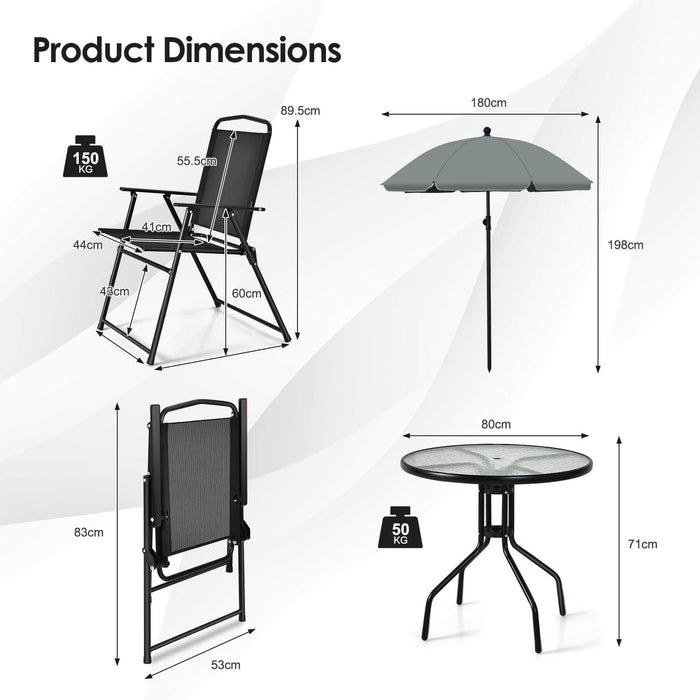 6 Pieces Versatile Patio Ensemble - Folding Chairs & Glass Table Dining Set - Perfect for Outdoor Entertaining and Relaxation