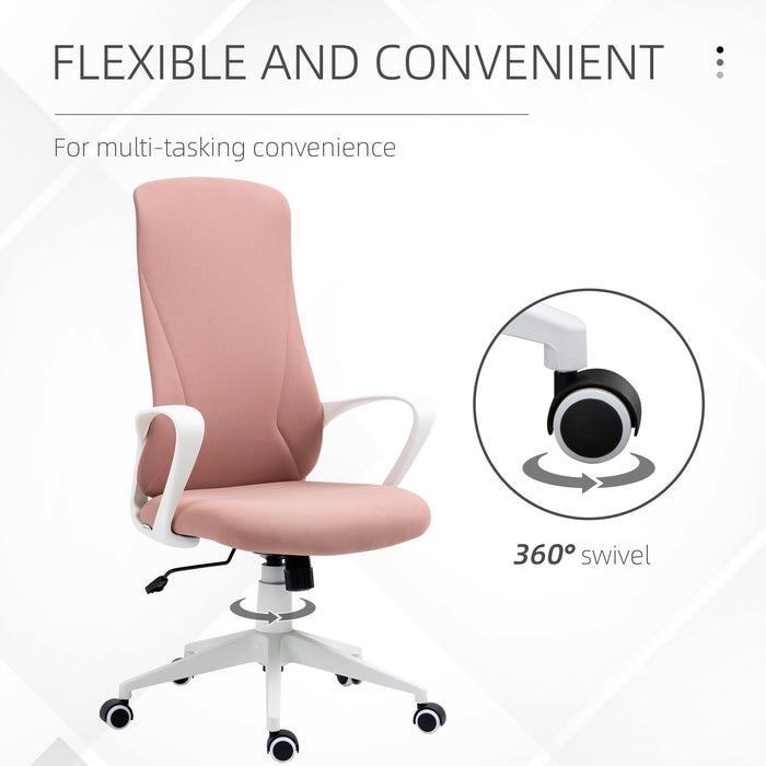 High-Back Ergonomic Office Seating - Comfortable Desk Chair with Armrests and Tilt Feature, Height Adjustable - Ideal for Extended Work Sessions, Supportive Pink Chair