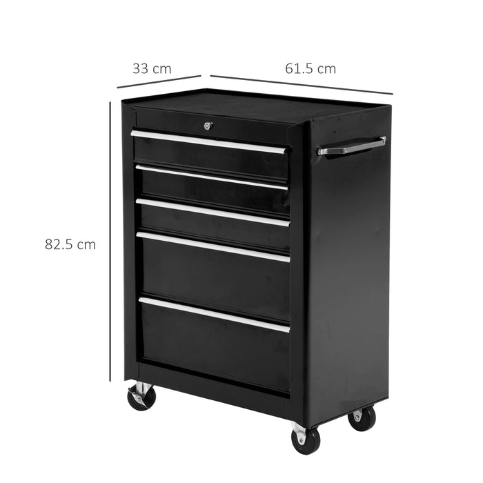 HOMCOM Heavy-Duty Tool Chest - 5-Drawer Steel Storage Cabinet, Black - Ideal for Workshop Organization and Tool Safety